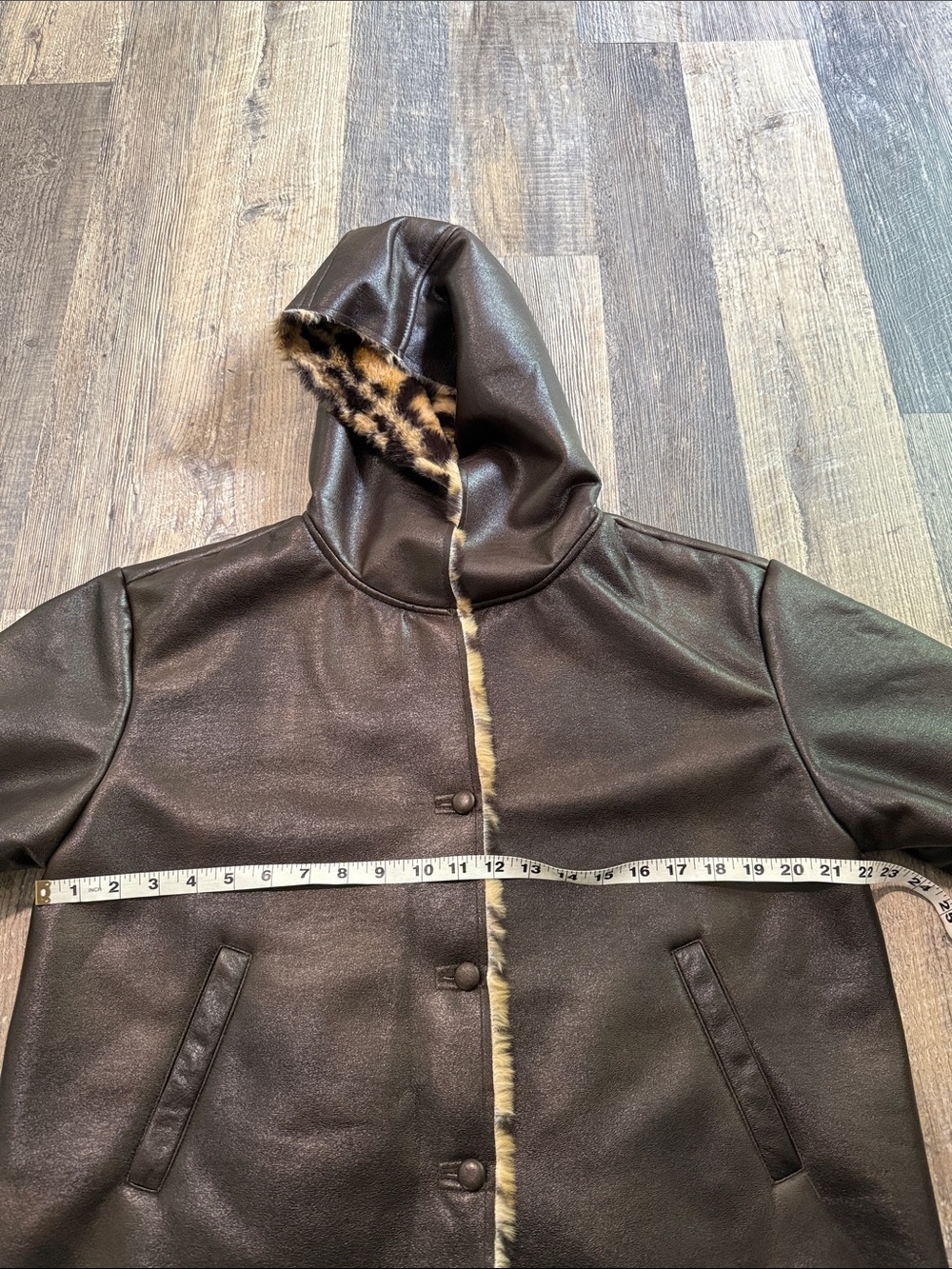 Marc New York Leopard Faux Fur Leather Brown Hooded Jacket Women’s Size Small - Picture 11 of 15
